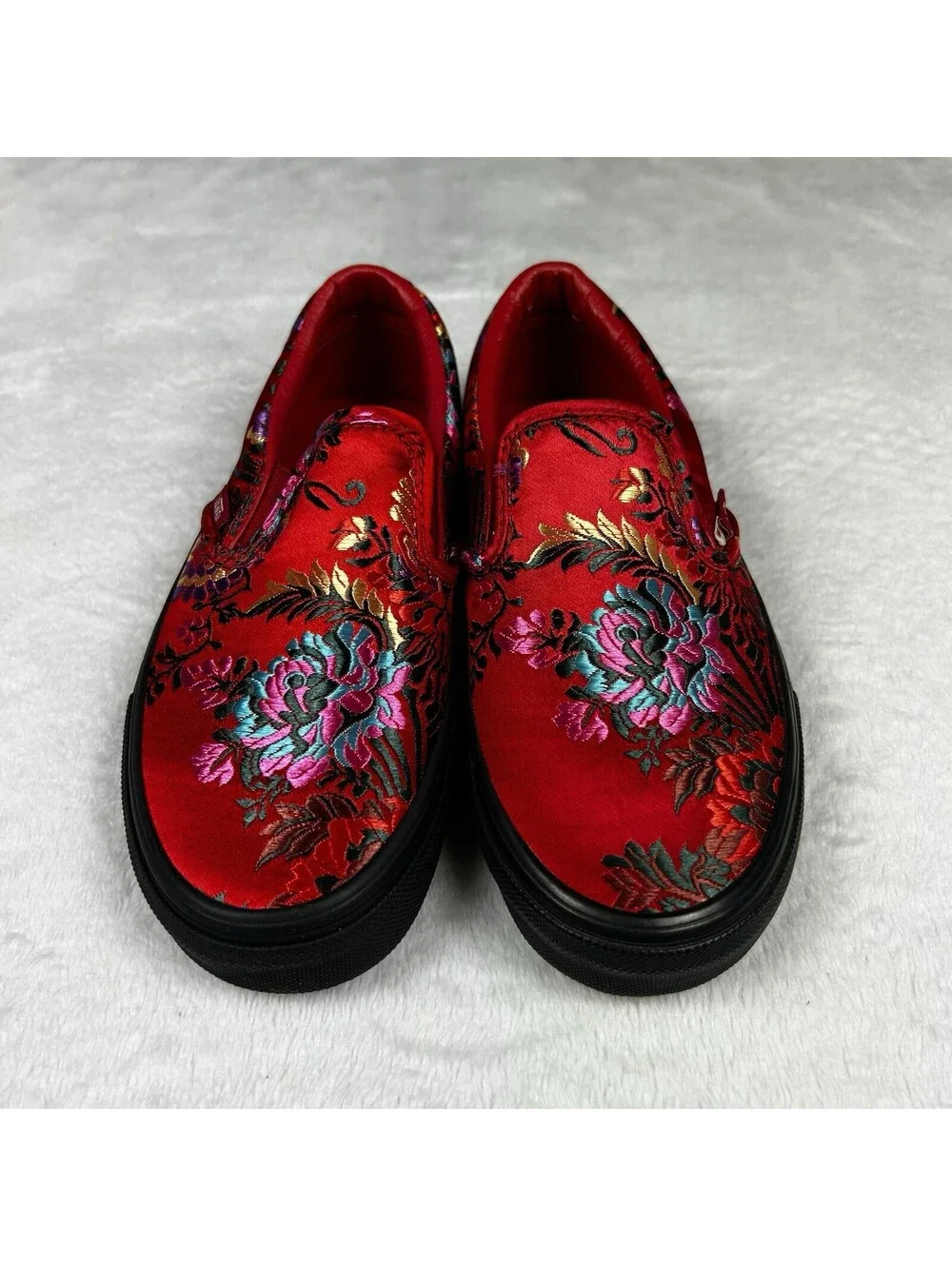 Vans Festival Satin Red/Black Classic Slip On Size Mens 3.5 Womens 5.0 New